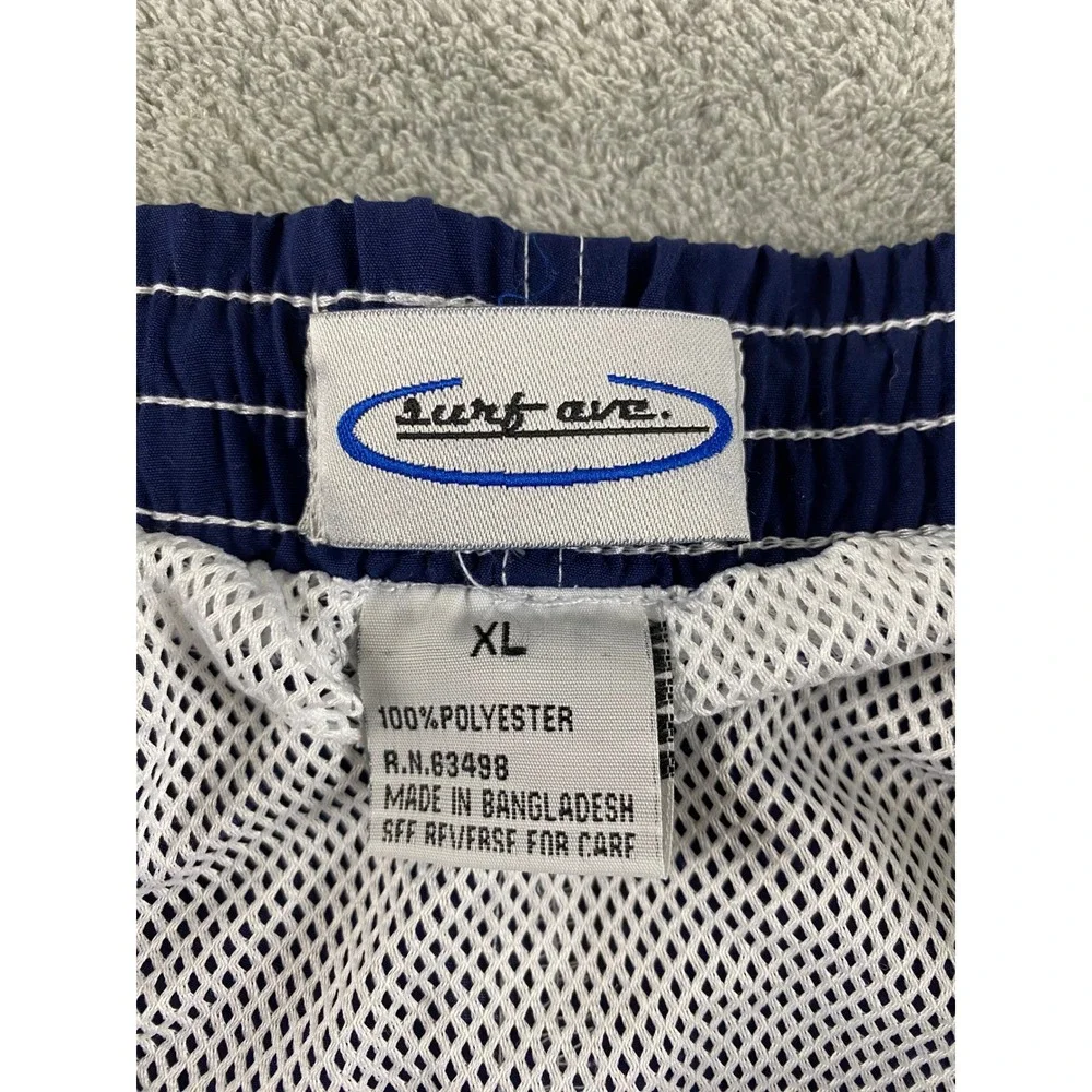 Surf Ave Mens XL Navy Blue Cargo‎ Swim Trunks Mesh Lined Contrast Stitch Shorts